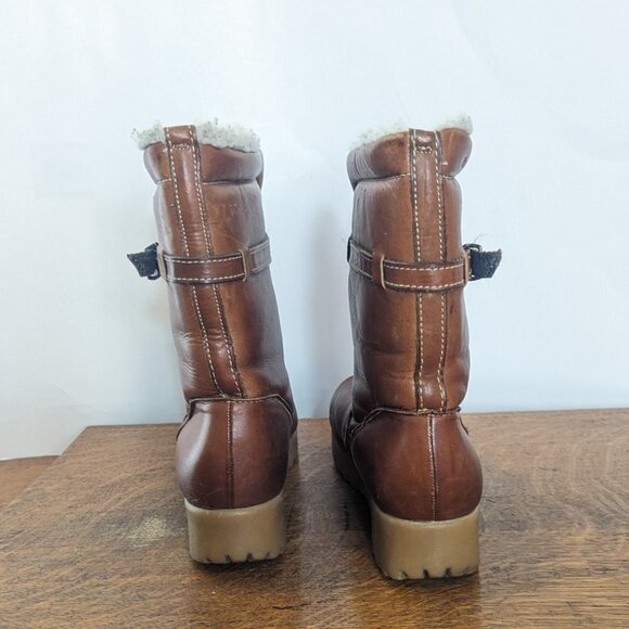 Vintage Sherpa Shearling Lined Leather Platform Boot Rubber Sole 70’s Dexter 8 - Picture 10 of 13